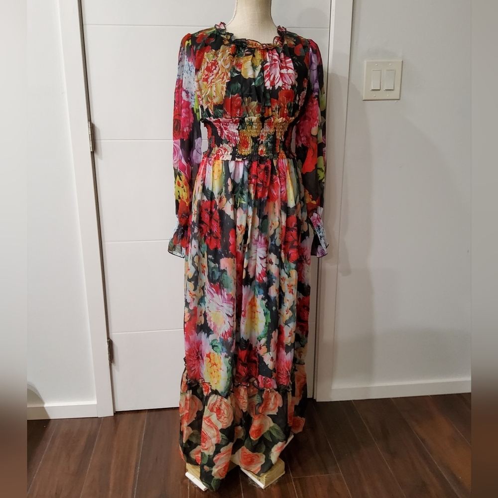 Dalia MacPhee Floral Print Chiffon Dress Size S - Picture 10 of 14